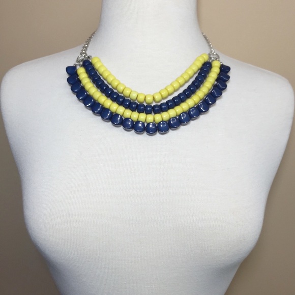 Navy Blue & Yellow 4 Row Beaded Necklace Earrings Set - Picture 3 of 3